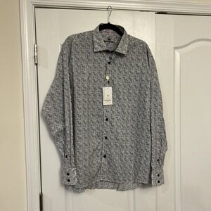 Bertigo White Black Polka Dot 100% Cotton Fancywork Men Dress Shirt Size 5 / XL